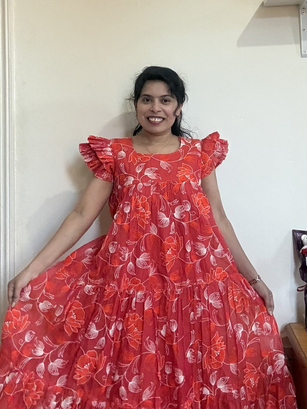 Orange Kota Threadwork Maxi Dress | Petite-Friendly | Adjustable Tie Back
