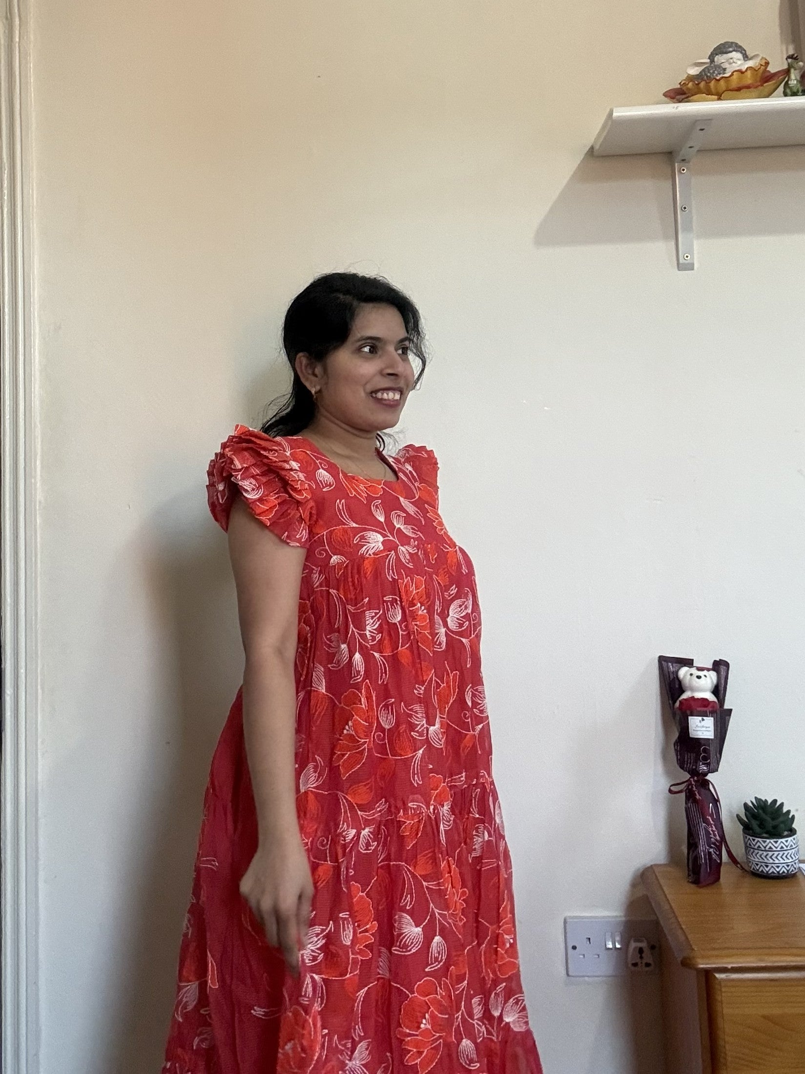 Orange Kota Threadwork Maxi Dress | Petite-Friendly | Adjustable Tie Back