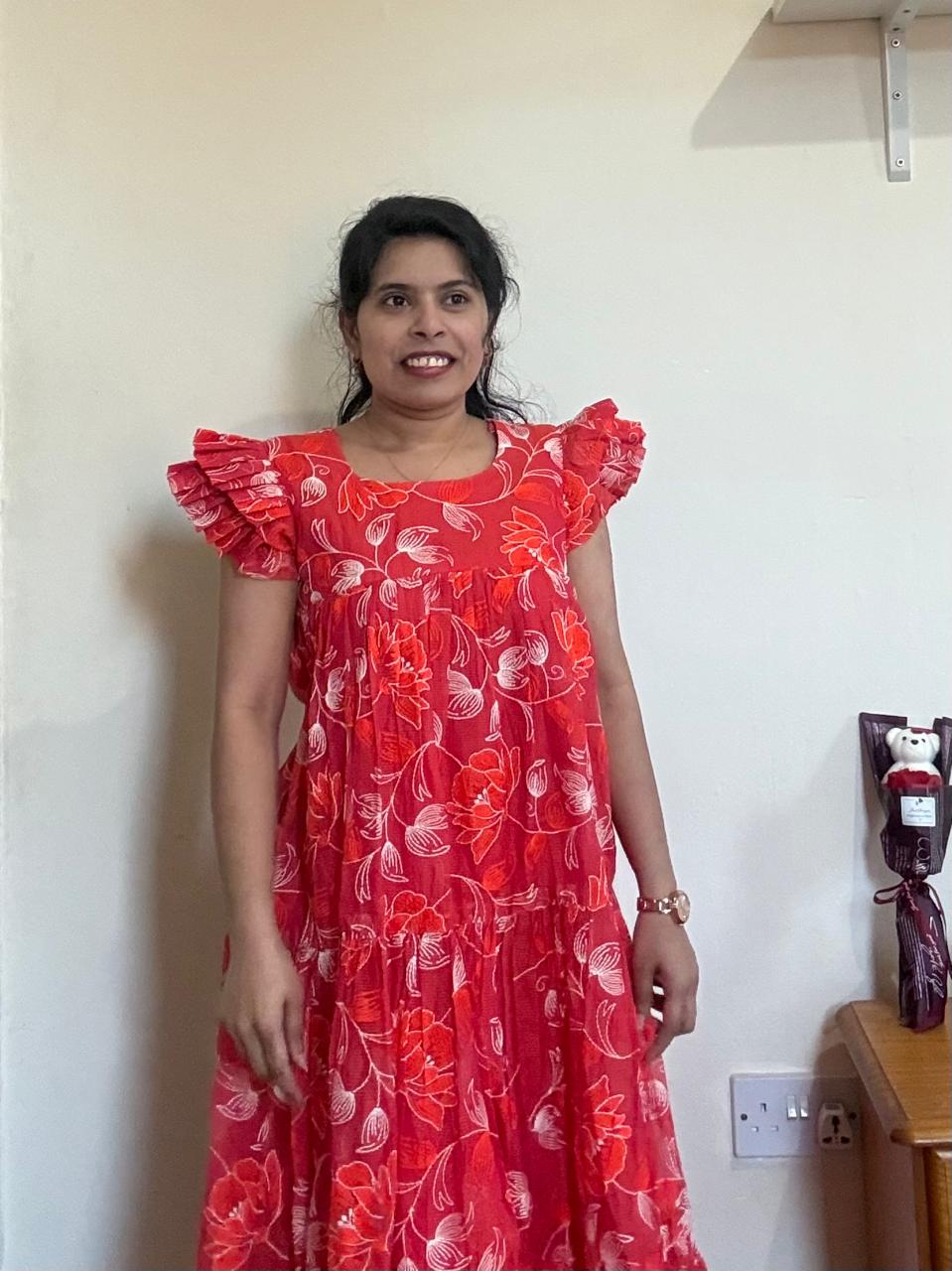 Orange Kota Threadwork Maxi Dress | Petite-Friendly | Adjustable Tie Back
