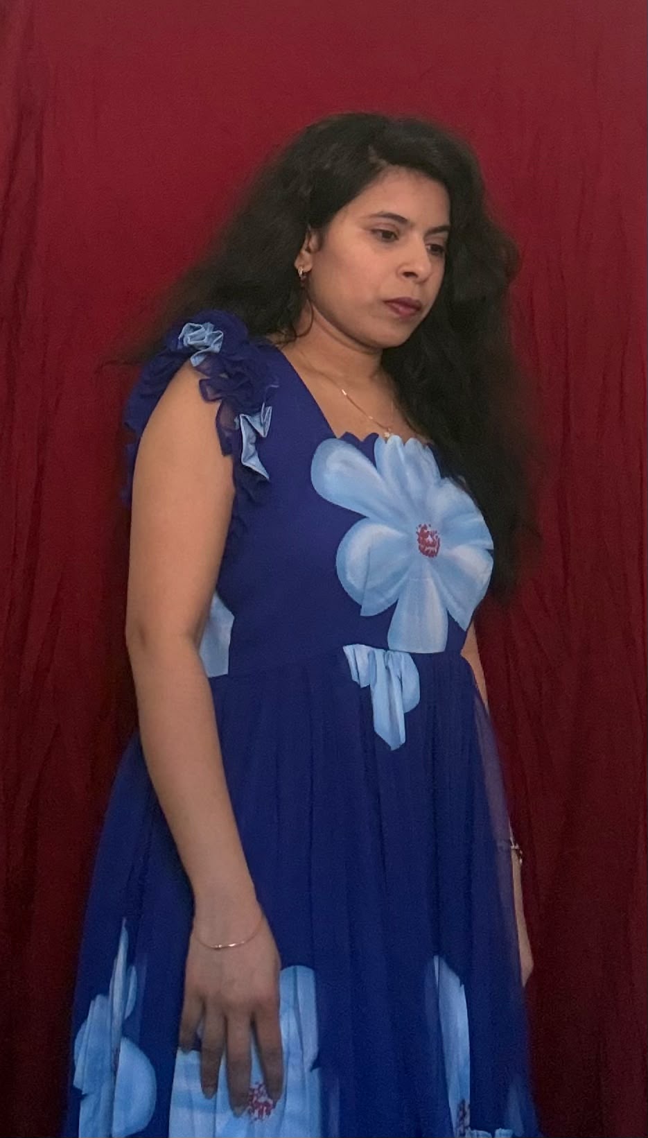 Royal Blue Hand Brush Print Maxi Dress