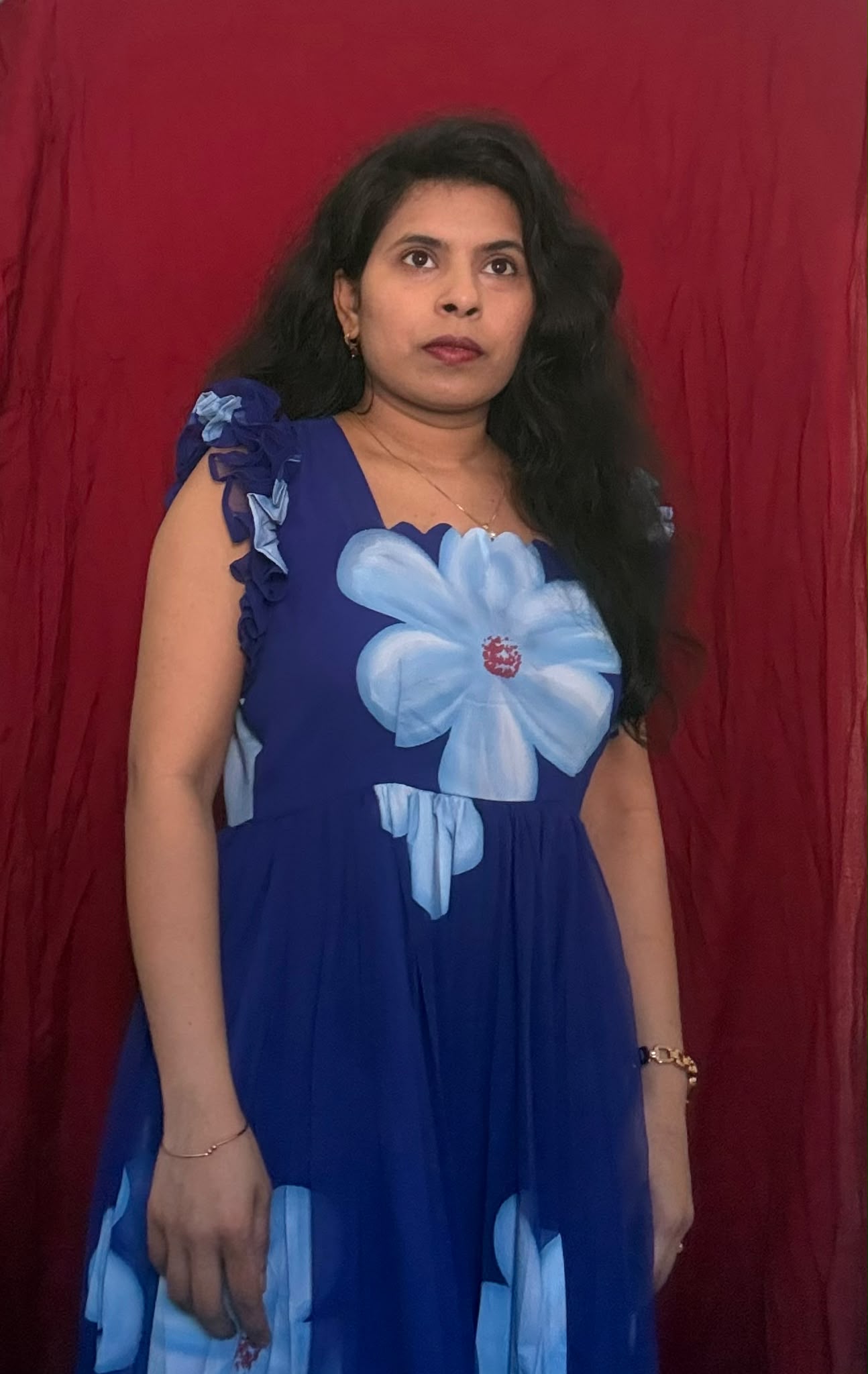 Royal Blue Hand Brush Print Maxi Dress