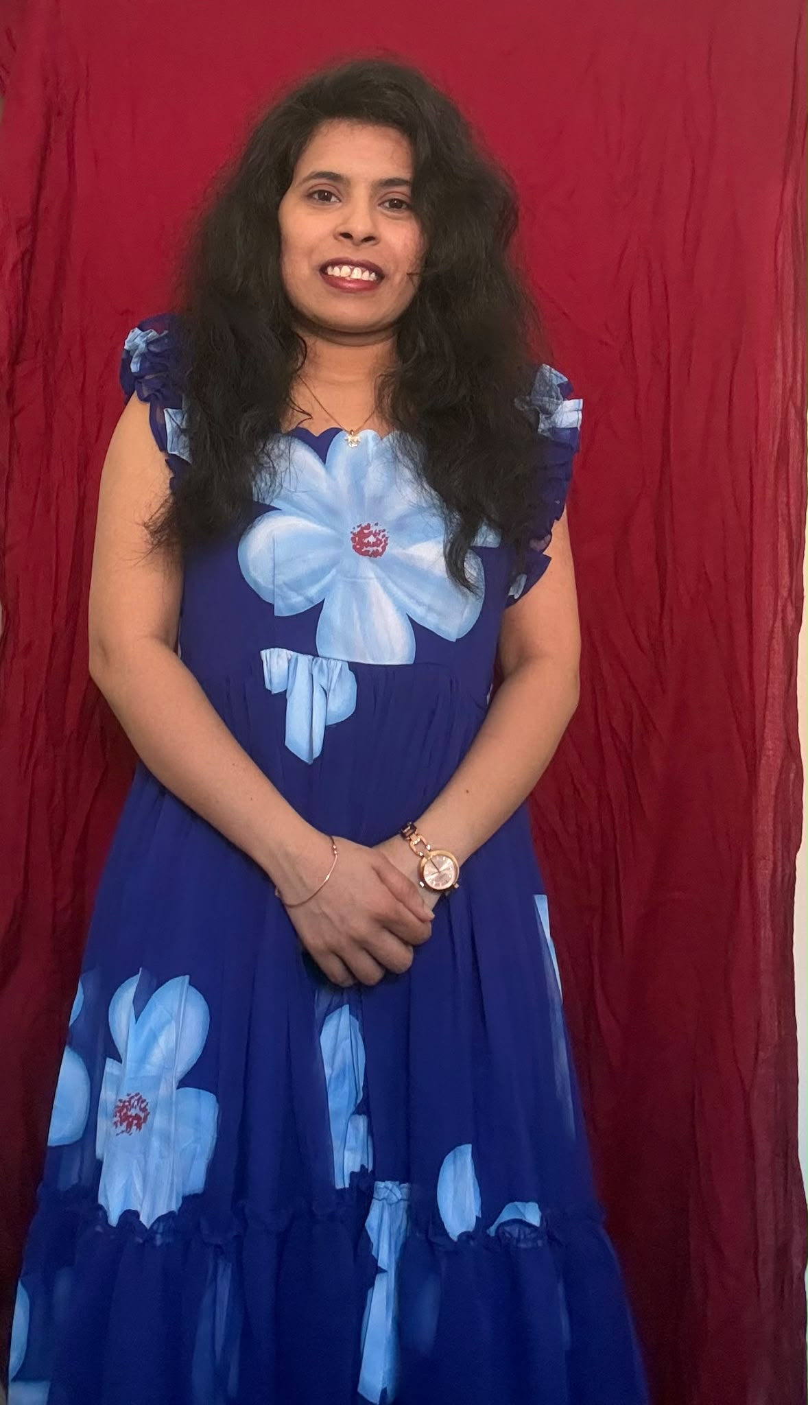 Royal Blue Hand Brush Print Maxi Dress